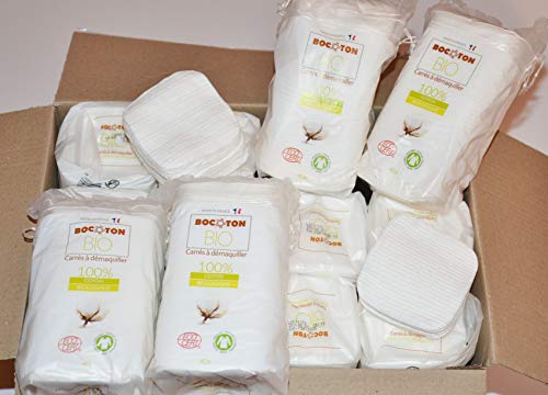 Lot 960 carrés à démaquiller 100% coton biologique 75X75 mm certifiés Ecocert. Plus doux qu’un coton lavable, économique et pratique. Pour une...