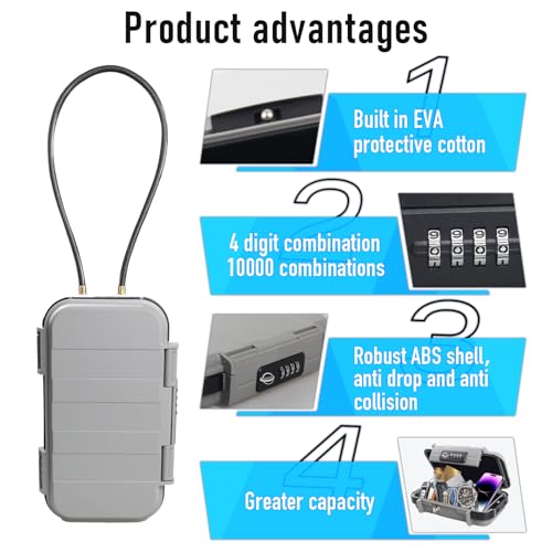 SISAV Portable Safe Box,Combination Safe with Removable Cable,Set Your Own Combination,For Travel,Family and Outdoor Camping Activities Grey - Image 4
