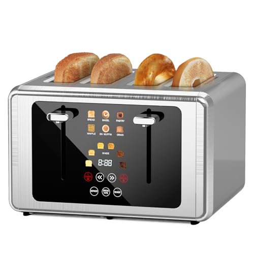 Image of Smart Digital 4 Slice Toaster with Touch Screen, 1.5'' Extra Wide Slots for Bagel, Digital Countdown & Sound Control, 6 Bread Types & 6 Shade Settings, Defrost /Reheat /Standby,Silver