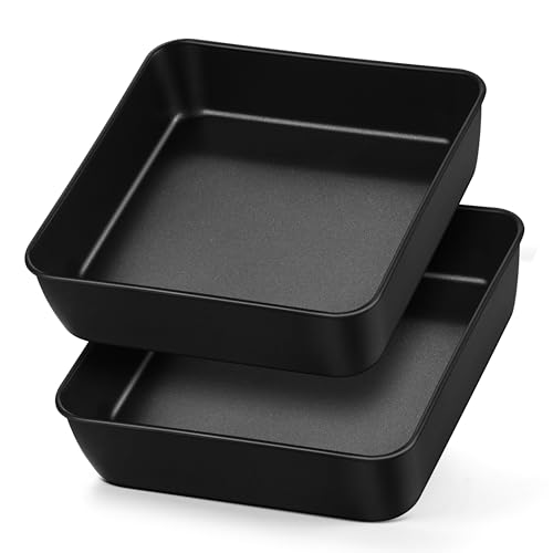 Joyfair 6 Inch Square Cake Tin Set of 2, Stainless Steel Cake Mould with Non-Stick Surface, Baking Pan Set Ideal for Roasting Bread Lasagna Brownie Beef, Easy Release & Easy Clean, 16cm