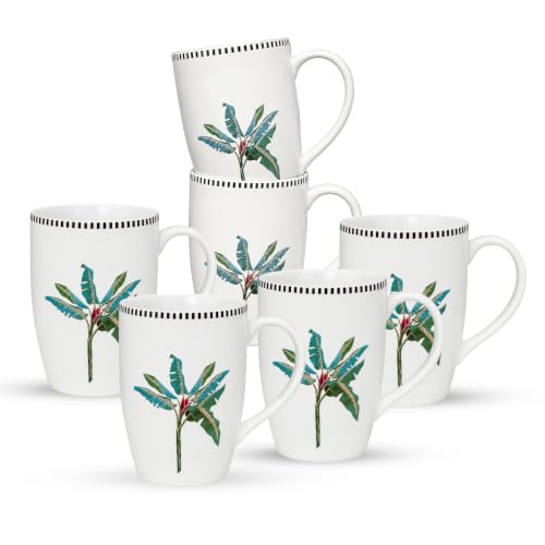 Image of Vistas Palm Ceramic Large Mug Set of 6 for Coffee, 350ml Each | Microwave & Dishwasher Safe Coffee Mug | Matte Finish Coffee Cup | Mug Set, Perfect for Every Occasion, Coffee Cups & Mugs