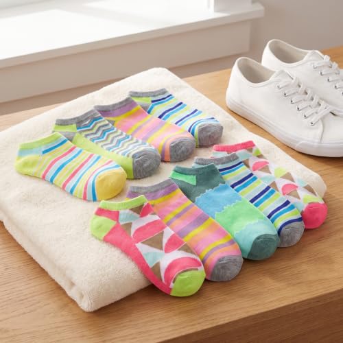 Image of Tipi Toe Women's 10 Pairs Lightweight Colorful Socks - Fun Low Cut Patterns for All-Day Comfort and Easy Everyday Style