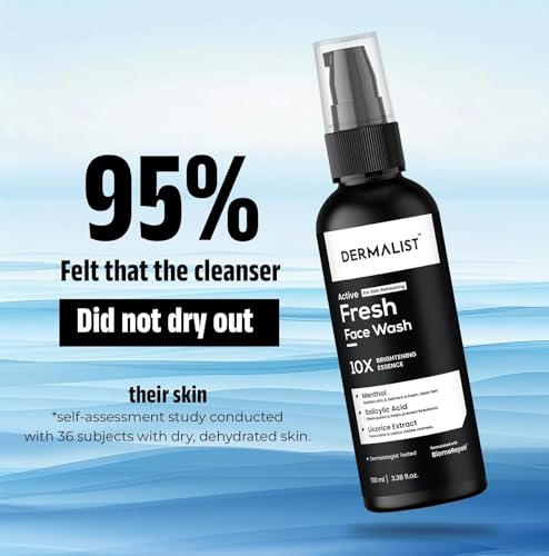 Image of Dermalist Active Fresh Face Wash with Menthol, Salicylic Acid & Licorice | 10X Brightening | Oil Control, Acne & Pore Cleanser | For All Skin Types | 100ml