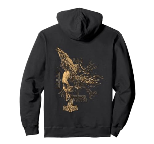 Vikings Norse Mythology Skull Crow Thorhammer Vegvisir Sweat à Capuche
