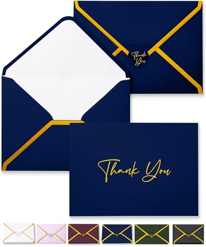 Mr. Pen- Blank Thank You Cards with Envelopes, 20 Pack, 4x6, Gold Foil Thank You Notes with Envelopes, Navy Blue Wedding Thank You Cards Wedding, Thank You Note Cards, Baby Shower Thank You Cards