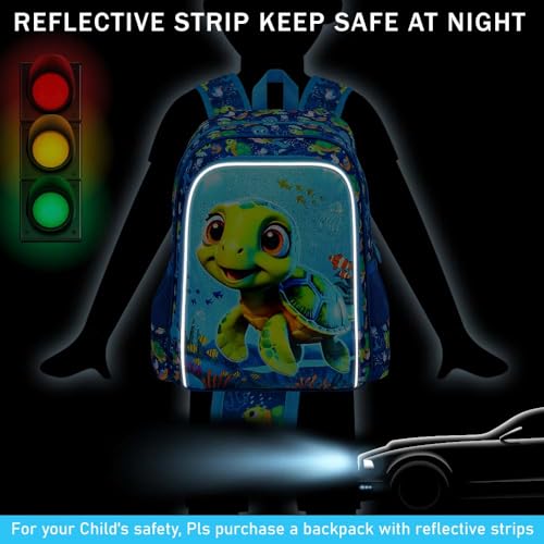 Image of 16 inch Kids Backpack for Boys, 3Pcs Tortoise Kindergarten Preschool Elementary Bookbag Set, School Backpacks with Lunch Box(Blue)