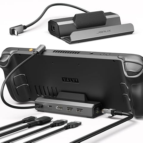 JSAUX Stacja dokująca kompatybilna ze Steam Deck, 5-w-1 dock kompatybilny z Steam Deck z HDMI 2.0 4K@60Hz, Ethernet, Dual USB A 2.0 i Full Speed Charging USB C Port – HB0602