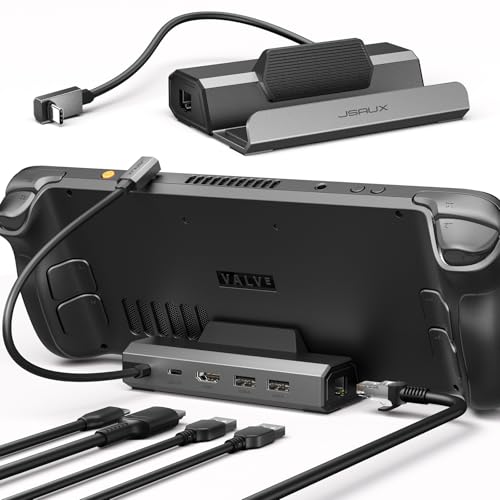JSAUX Station d'accueil compatible avec Steam Deck, station d'accueil Steam Deck 5-en-1 avec HDMI 2.0 4K@60Hz, 100 Mbps Ethernet, double port USB-A 2.0 et USB-C compatible avec Valve Steam Deck-HB0602