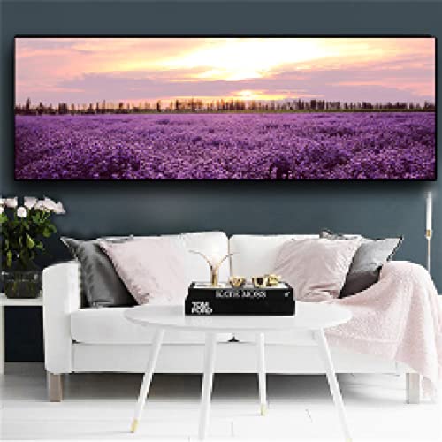 Lavande fleur coucher de soleil toile pour illuminer un salon sombre avec un paysage
