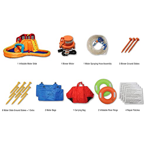 Banzai Ban-14000 Kids Inflatable Outdoor Lazy River Adventure Water Park Slide With Pool, Cannons, 2 Inflatable River Rings, And Gfci Air Blower Motor #TOP3