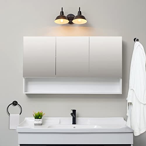 Image of Globe Electric 63000004 3-Piece Bathroom Set, Matte Black, 15.5 inch 2-Light Vanity Light, Towel Ring, Toilet Paper Holder, Bulb Not Included