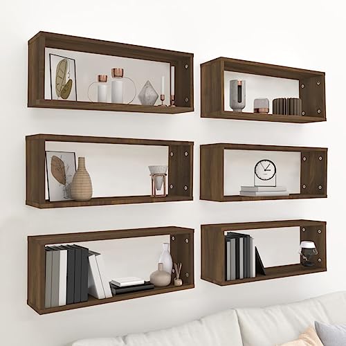 CINDERFUL Estantes cúbicos de Pared 6 uds Madera Roble marrón 60x15x23 cm Salón Librerías
