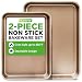 Nutrichef NC2TRBK1.5 Nonstick Cookie Sheet Pan | 2pc Large and Med Metal Baking Tray Professional Quality Kitchen |, Non-Stick w/Rimmed Borders, Guaranteed NOT to Wrap-FDA approved, Gold