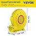 VEVOR Air Blower, 450W 0.6HP Inflatable Blower, Portable and Powerful Bounce House Blower, 1750Pa Commercial Air Blower Pump Fan, Used for Inflatable Bouncy Castle and Jump Slides, Yellow