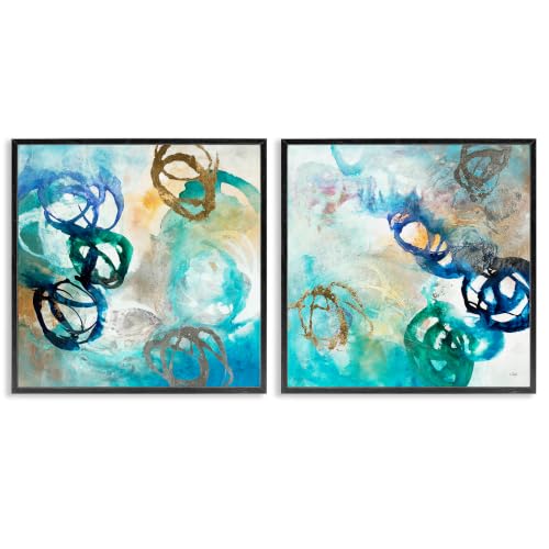 Modern Shapes Overlay Marine Blue, 17 x 17 Inch Framed Giclée Print Set