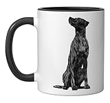 Retro Sitting Dog Plott Hound Ceramic Mug, Black/White