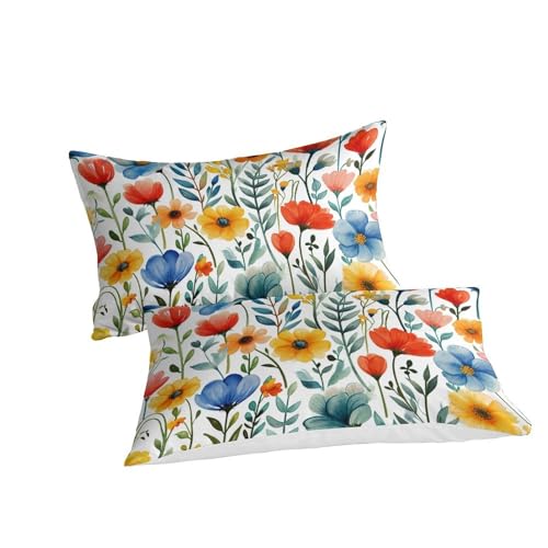 Housse de couette 3 pièces fleurs aquarelle 3D microfibre 200x200 - 3