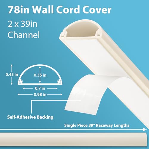 Image of ZhiYo 6.6ft Cord Covers for 1-2 Wires on Wall, 1 inch W x 0.4 inch H, Beige