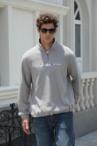 ZAFUL Men's Letter Graphic Sweatshirts Embroidered Fleece Drawstring Vintage Quarter Zip Pullover Sweatshirt4