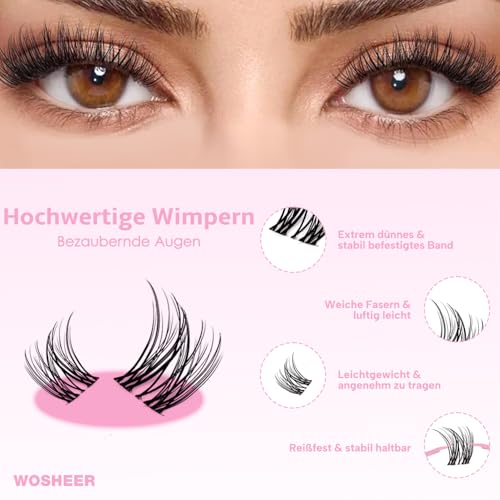 Wosheer Wimpern Extensions Set, Lash Cluster Set, Wispy Natürliche Wimpern Cluster, D Curvature Diy Künstliche Wimpern with Bond and Seal &… – Ansicht 2