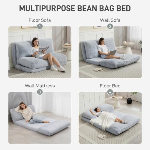 Image of HOMCOM Bean Bag Chair Floor Sofa Bed for Adults 54 x102 in Light Gray