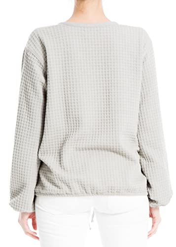 Max Studio Women's Waffle Knit V Neck Long Sleeve Pullover, Grey-14-4203, Medium #TOP2