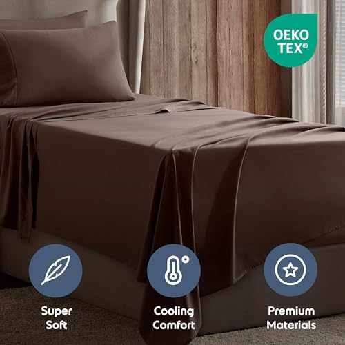 Image of Nestl Twin Bed Sheet Set - Chocolate Brown - 3-Piece Deep Pocket | Instantly Soft, Night-One Ready (No Wash Required). Fits 16-Inch Deep Pockets, 360-Degree Elastic Grip