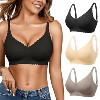 Wireless Seamless Bras for Women with Support - No Wire Push Up Womens Bra - No Underwire Padded Comfort Bralettes Breast Lift for Back Fat - Coverage Comfortable Bralette Wirefree 3 Pack(3P1,L)