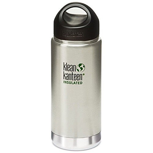 Klean Kanteen Wide Mouth Double Wall Insulated Water Bottle with Loop Cap, Stainless Steel, 16-Ounce