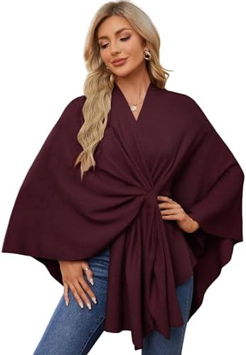 Danfiki Dames poncho sjaal kasjmier gevoel gebreide cape cardigan, One size