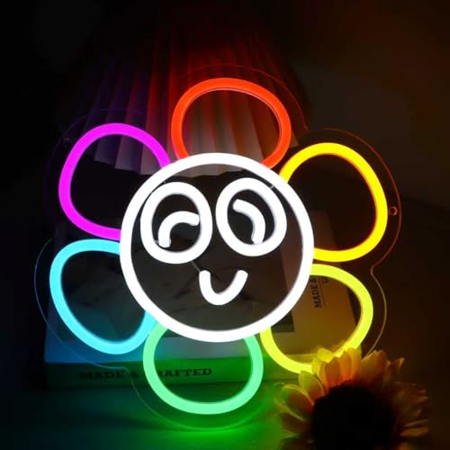 MOERBENCHI Sunflower Neon sign Dandy Flower Sign Smile Face LED Neon Light for Wall Decor, Dimmable Rainbow Flower Light for Bedroom Bar Wedding Party Children's Room, Christmas Gift for kids