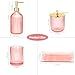 Jenseits Pink Bathroom Accessories Set, 4 Pcs Glass Bathroom Accessory Sets, Soap Dispenser, Toothbrush Holder, Qtip Holder, Vanity Tray, Housewarming Dorm Apartment Decor Home Essentials Gift For Her