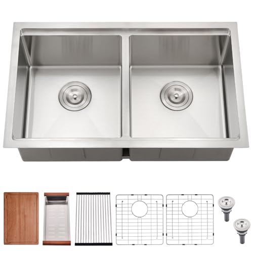 SOMRXO 30 Inch Double Bowl Kitchen Sink Undermount - 30x18
