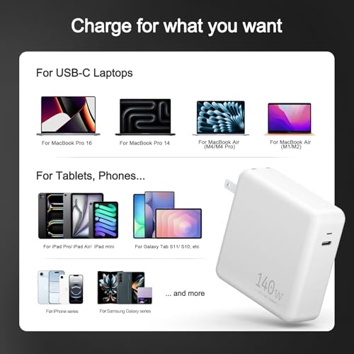 Image of Compatible with MacBook Pro Charger 140W USB C Charger Fast Charger Adapter | Compatible with MacBook Pro & MacBook Air M2 M3 M4 M5 13 inch-15 inch, Compatible with iPad Pro iPhone Samsung Galaxy