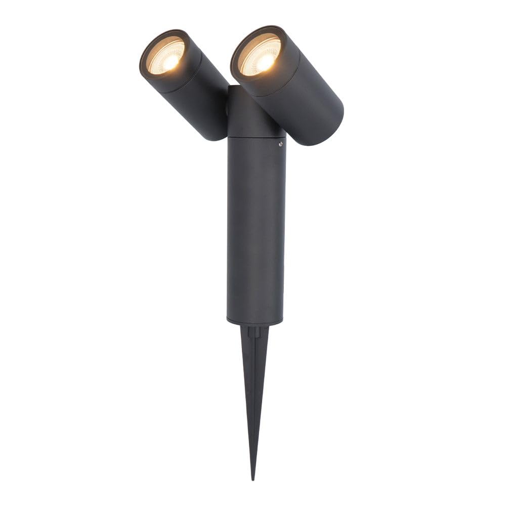 HOFTRONIC - Pinero - Faretto doppio LED da giardino con picchetto - GU10 orientabile a 317° - Dimmerabile - 2700 K bianco caldo - Faretto da terra per alberi, arbusti, stagni e piante