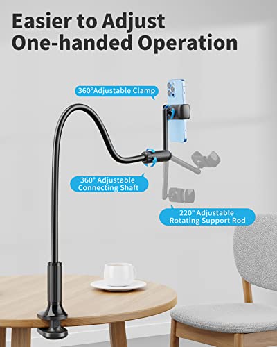 Saiji Gooseneck Phone Holder For Bed[Upgrade Clamp], 360° Rotate Support Rod One-Hand Adjustable Cell Phone Holder, Flexible Long Arm Cell Phone Stand, Compatible With All 4.7-7" Devices(Black) #TOP2