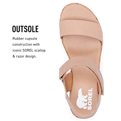 Sorel Cameron Wedge Sandal For Women - Supple Leather Upper With Pigskin Lining, Scalloped Tread Design, And Comfy Wear Honest Beige 8.5 B - Medium #TOP4