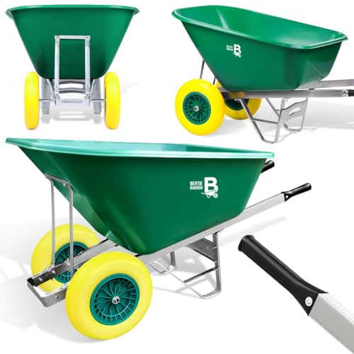 Equimed Garden Wheelbarrow - Extra Large Trolley with 200L Plastic Bucket, Puncture-Proof PU Wheels, Galvanised Frame (Green/Yellow) option