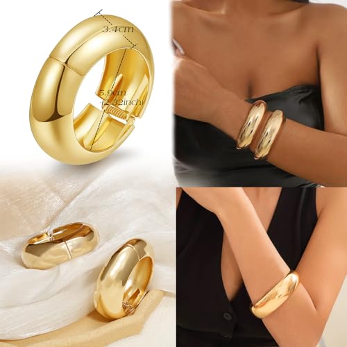 BROCC 2Pcs Gold Chunky Cuff Bracelets for Women Adjustable Bangle Gold Plated Twisted Hinged Bangle Bracelet Fashion Jewelry Trendy Cuff Bracelet for Daily Wear2