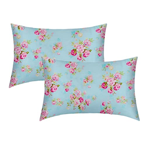 Kissenbezüge aus 100 % Baumwolle, 2 Stück, Blumendruck, weich, gemütlich und atmungsaktiv, Hotelverschluss, Standard-Kissenbezug für Haar und Haut, 50 x 75 cm Cover