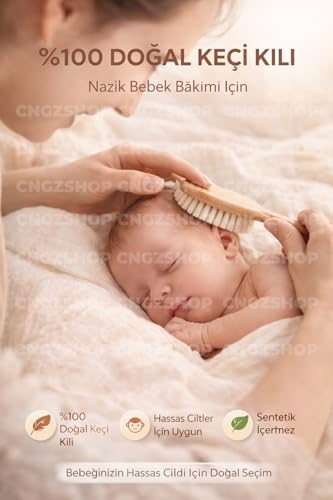 Doğal Keçi Kılı Bebek Saç Fırçası, %100 Doğal Yumuşak Kıllı Yenidoğan Bebek Tarağı