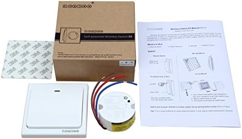 Acegoo Wireless Lights Switch Kit, No Wiring No Battery, Quick Create or Relocate On/Off Switches for Light LampAppliances, Self-Powered Remote Control Switch for House Lighting (Switch and Receiver)