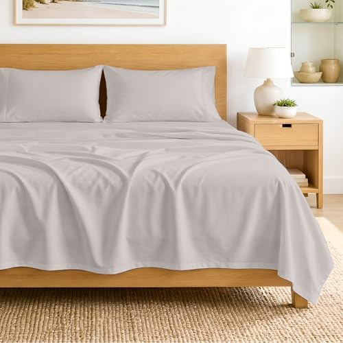 Image of SGI bedding 100% Egyptian Cotton Sheets King Size - 600 Thread Count Sheets Set, Soft, Cooling, 15 inch Deep Pocket, Luxury Hotel Bedding, Breathable, Durable - Light Gray
