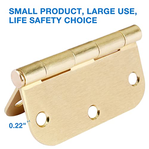 Door Hinges Satin Brass 3.5 Inch X 3.5" Interior Gold Door Hinges For Doors 6 Pack Brushed Brass Door Hinges 3-1/2" Rounded 5/8"Radius Corners Bedroom Residential Standard Indoor Door Hardware Hinge #TOP1