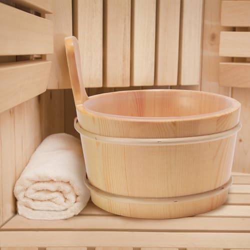 Sauna Bucket and Ladle Set, Wooden Sauna Bucket Sauna Accessories, LuxurySauna Wood Bucket Kit 1 Gallon (4 Liters) for Sauna Steam Room Indoor Outdoor