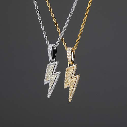 KMASAL Jewelry Iced Out Lightning Pendant Necklace 18K Gold Plated Bling CZ Simulated Diamond Hip Hop Rapper Chain Necklace for Men Women4