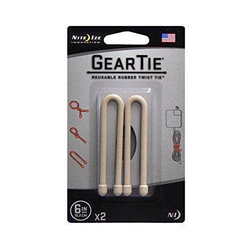Nite Ize Gear Tie Reusable Rubber Twist Tie, 6-Inch, Desert Tan, 2-pack