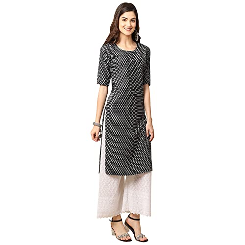 Image of Pinkmint Women's Crepe Grey Color Floral Printed Straight Kurti[NB-530357]