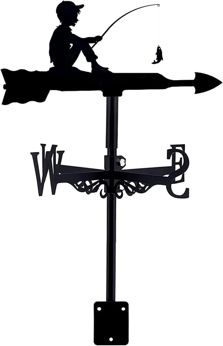 Klonwg Fishing Weathervane Stainless Steel Outdoor Ornament Weather Vane For Garden Garage Dome Barn Decoration