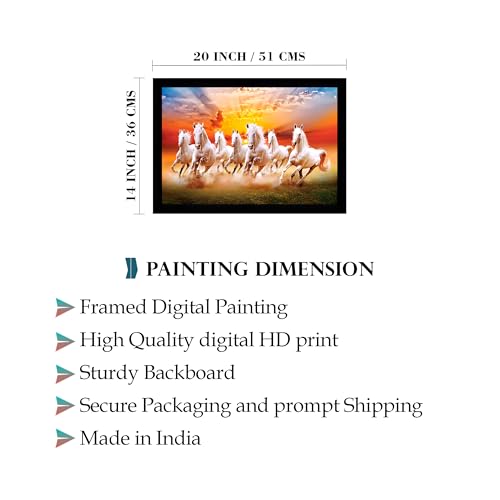 Image of Indianara Vastu Running Seven Horse Painting With Frame 20 Inches X 14 Inches (Style 3)